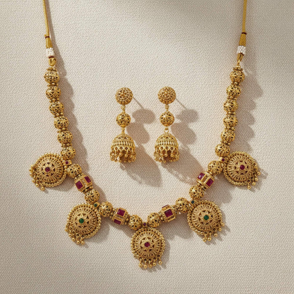 229186 Antique Mala Necklace With Gold Plating