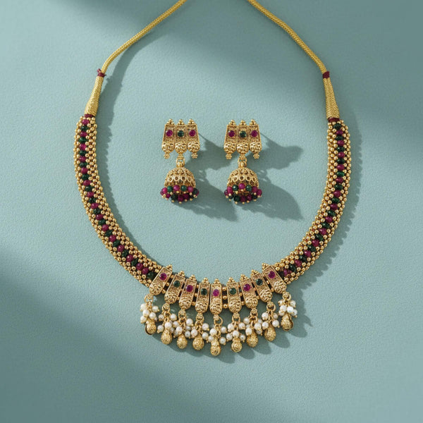 229230 Antique Mala Necklace With Gold Plating