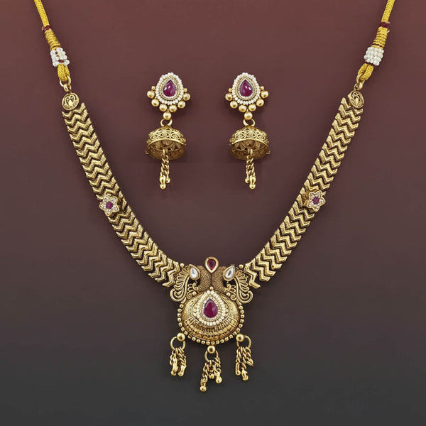 229259 Antique Moti Necklace Set With Gold Plating