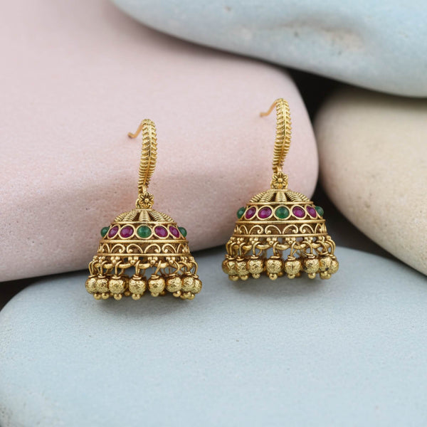 229273 Antique Jhumki With Gold Plating