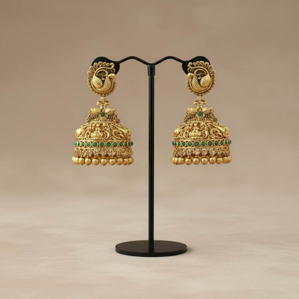 229296 Antique Jhumki With Matte Gold Plating