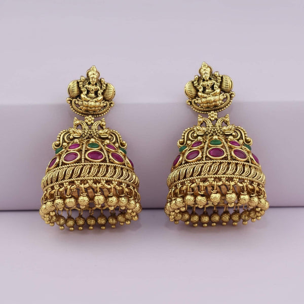 229297 Antique Jhumki With Gold Plating