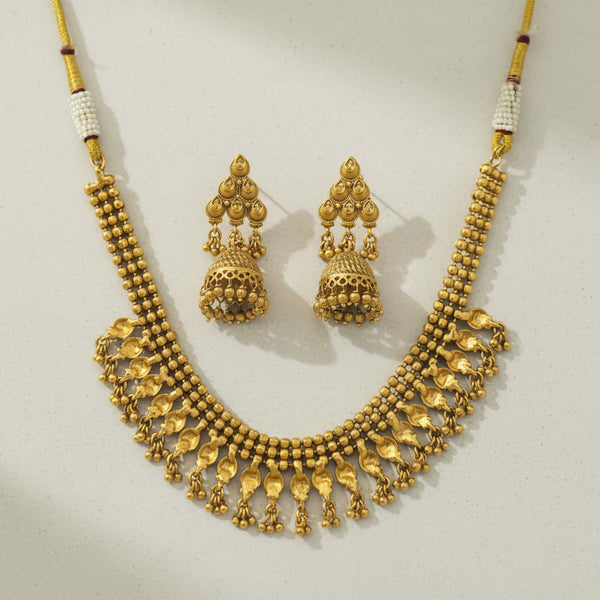 229328 Antique Plain Matte Gold Necklace Set With Matte Gold Plating