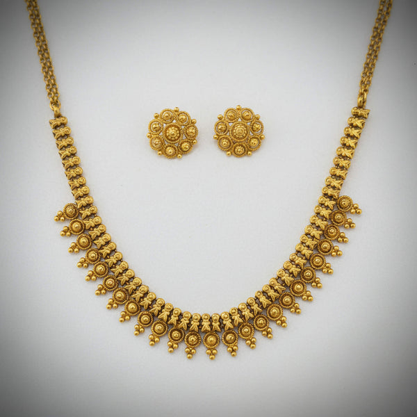 229329 Antique Plain Matte Gold Necklace Set With Matte Gold Plating