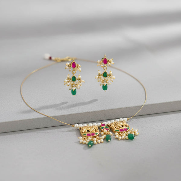 229371 Antique Moti Pendant Set With Matte Gold Plating