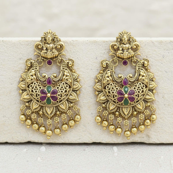 229412 Antique Temple Earring With Matte Gold Plating