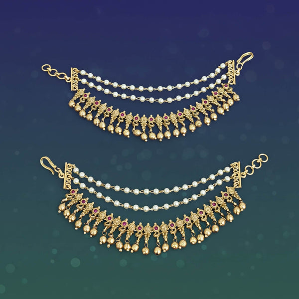 229415 Antique Moti Ear Chain With Matte Gold Plating