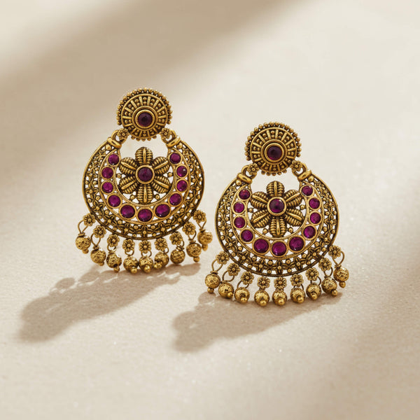 229417 Antique South Indian Earring With Matte Gold Plating