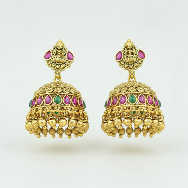 229418 Antique Jhumki With Matte Gold Plating