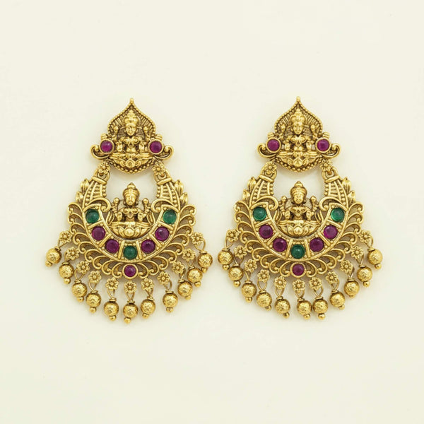 229422 Antique South Indian Earring With Matte Gold Plating