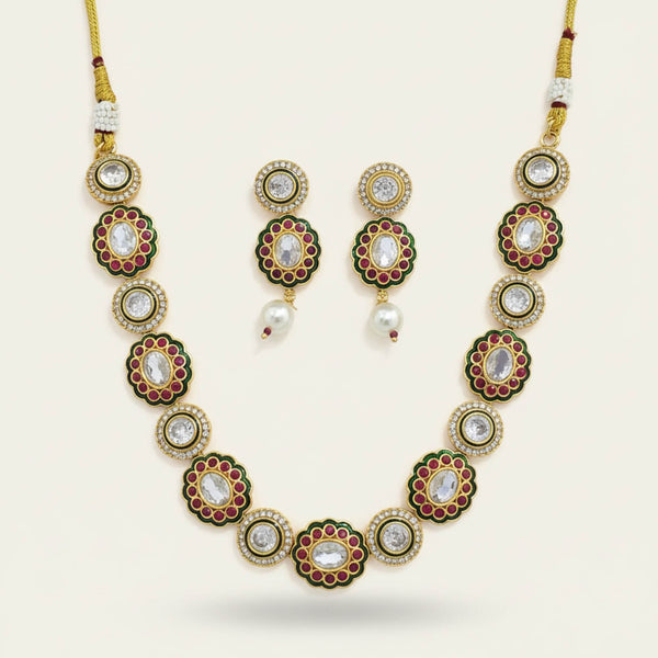 229453 Antique Meenakari Necklace Set With Gold Plating