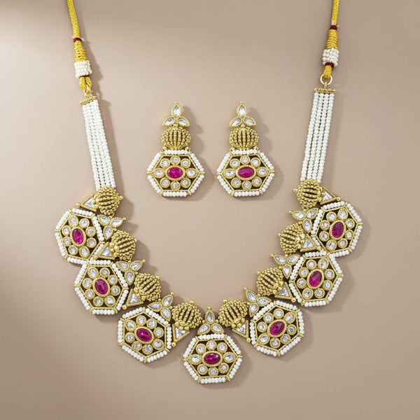 229454 Antique Moti Necklace Set With Gold Plating