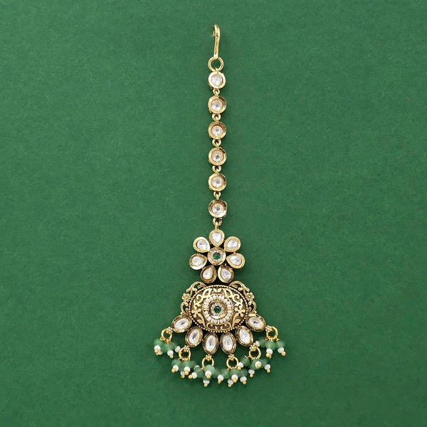 229472 Antique Moti Tikka With Matte Gold Plating