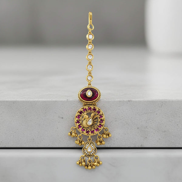 229476 Antique Moti Tikka With Matte Gold Plating