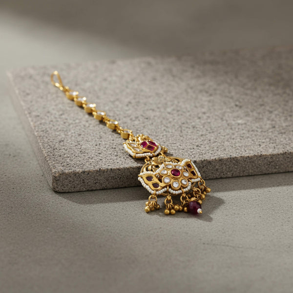 229478 Antique Moti Tikka With Matte Gold Plating