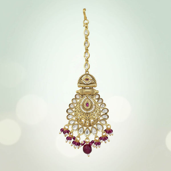 229479 Antique Moti Tikka With Matte Gold Plating