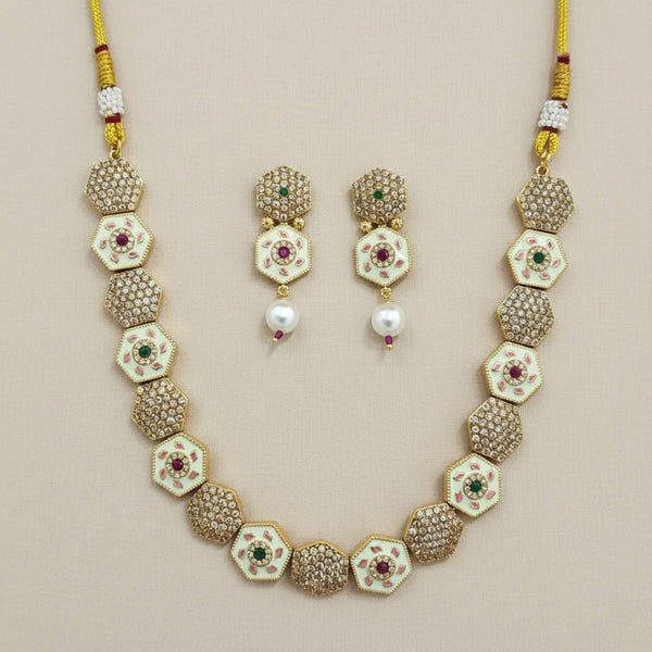 229495 Antique Meenakari Necklace Set With Gold Plating