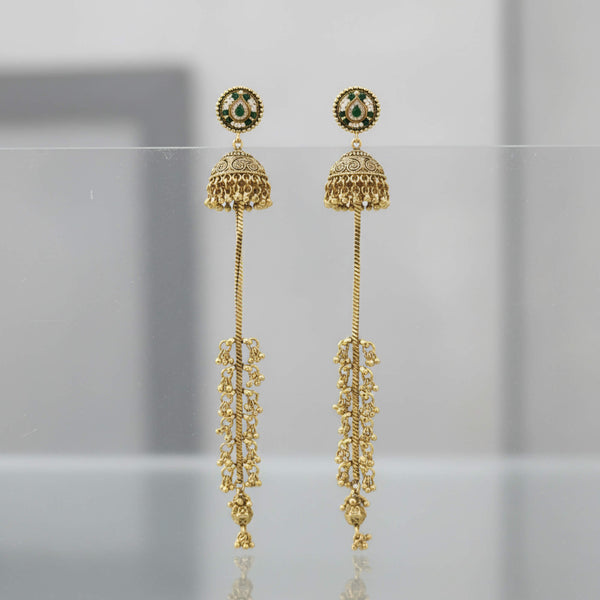 229527 Antique Jhumki With Matte Gold Plating
