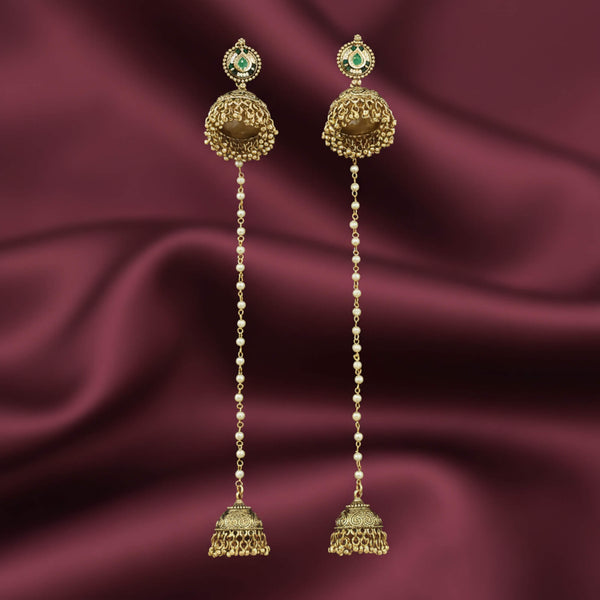 229528 Antique Jhumki With Matte Gold Plating