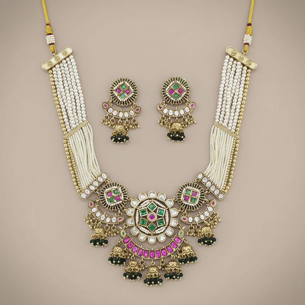 229530 Antique Moti Necklace Set With Gold Plating