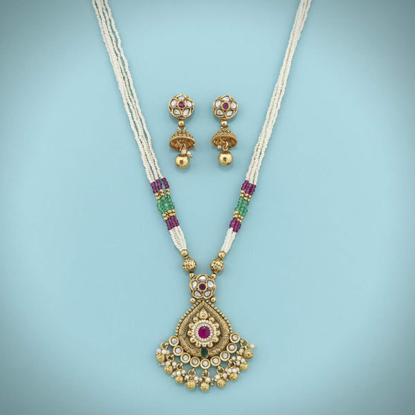 229590 Antique Moti Pendant Set With Gold Plating