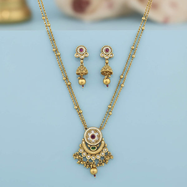 229591 Antique Moti Pendant Set With Gold Plating