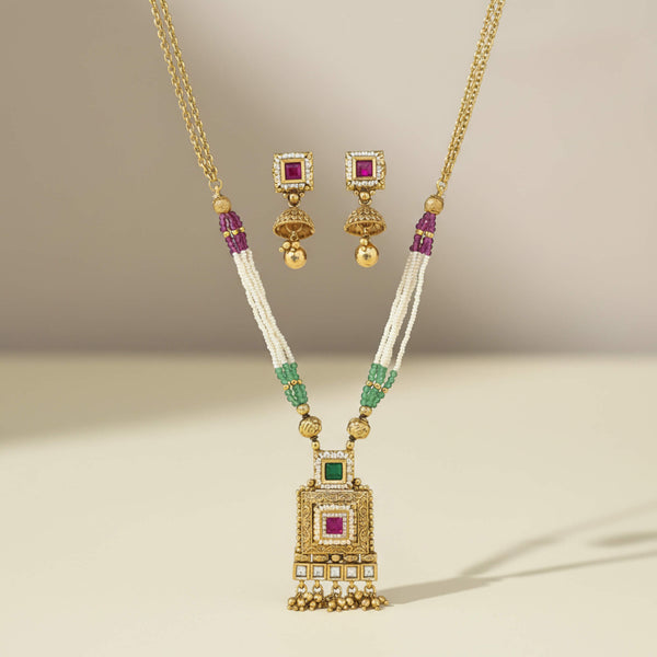 229592 Antique Moti Pendant Set With Gold Plating