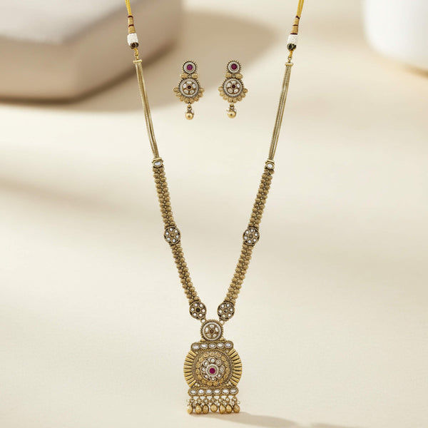 229594 Antique Long Necklace Set With Gold Plating