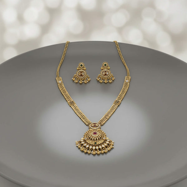 229595 Antique Long Necklace Set With Gold Plating