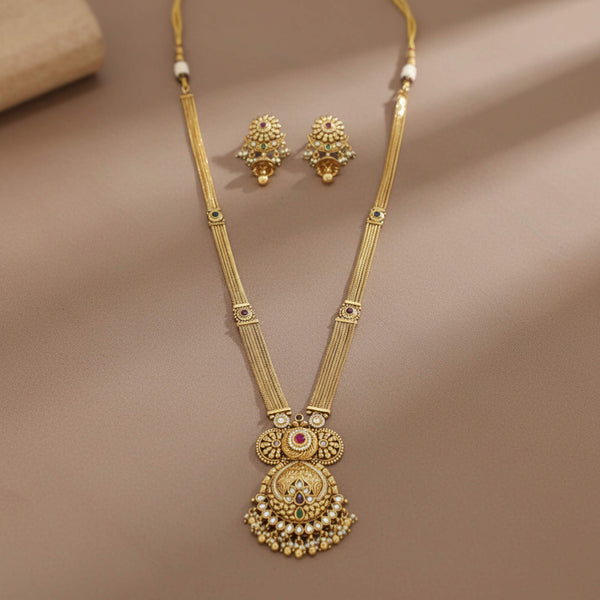 229596 Antique Long Necklace Set With Gold Plating