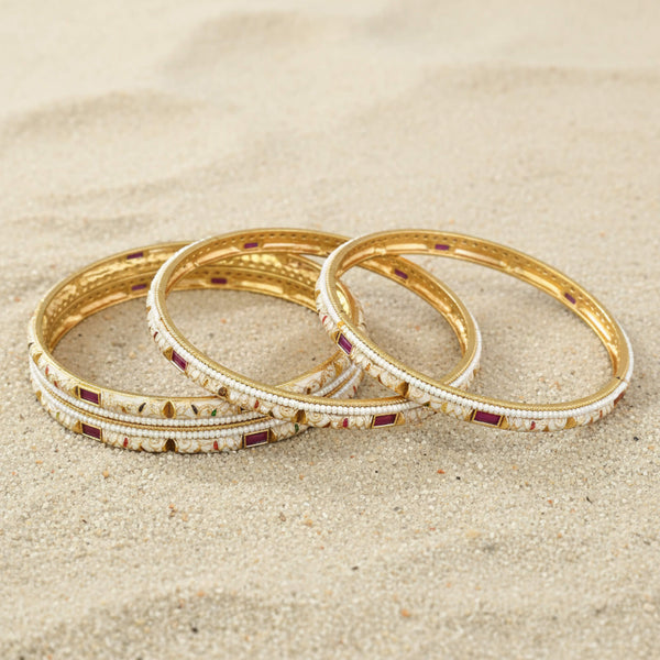 229604 Antique Moti Bangles With Matte Gold Plating