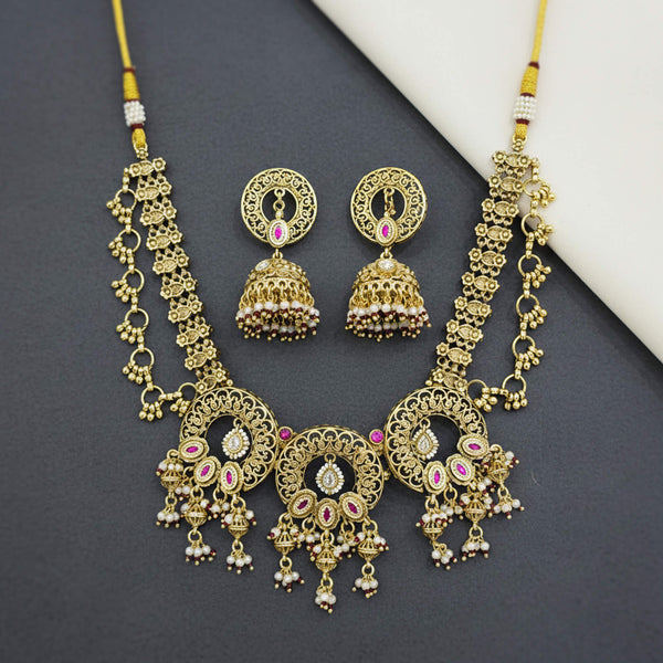 229661 Antique Moti Necklace Set With Gold Plating