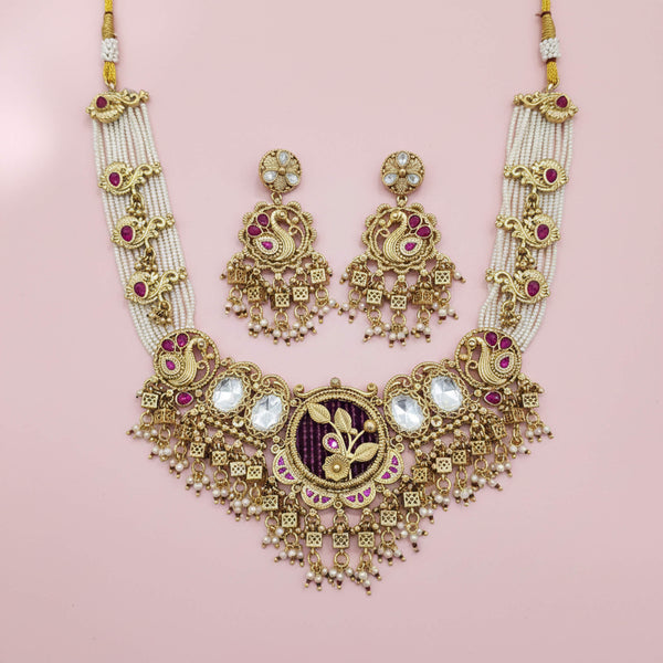 229662 Antique Moti Necklace Set With Gold Plating