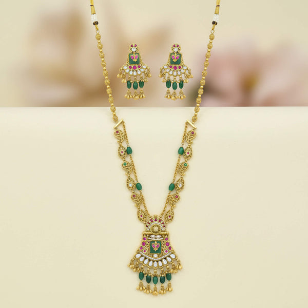 229901 Antique Long Necklace Set With Gold Plating