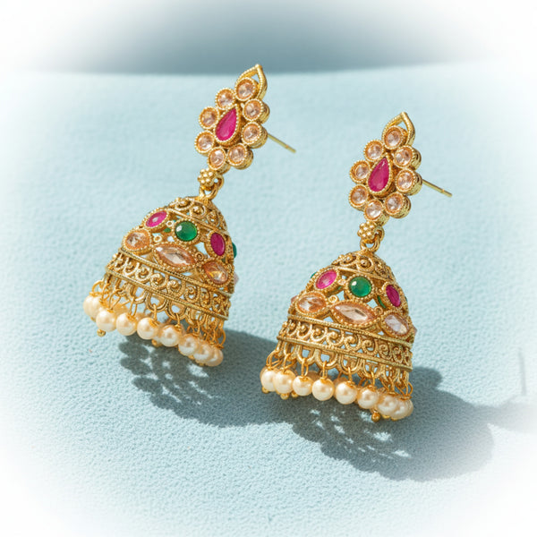 23036 Antique Jhumkis with gold plating