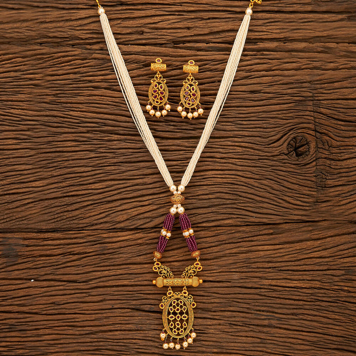 Antique Mala Pendant set with Matte Gold plating 24317