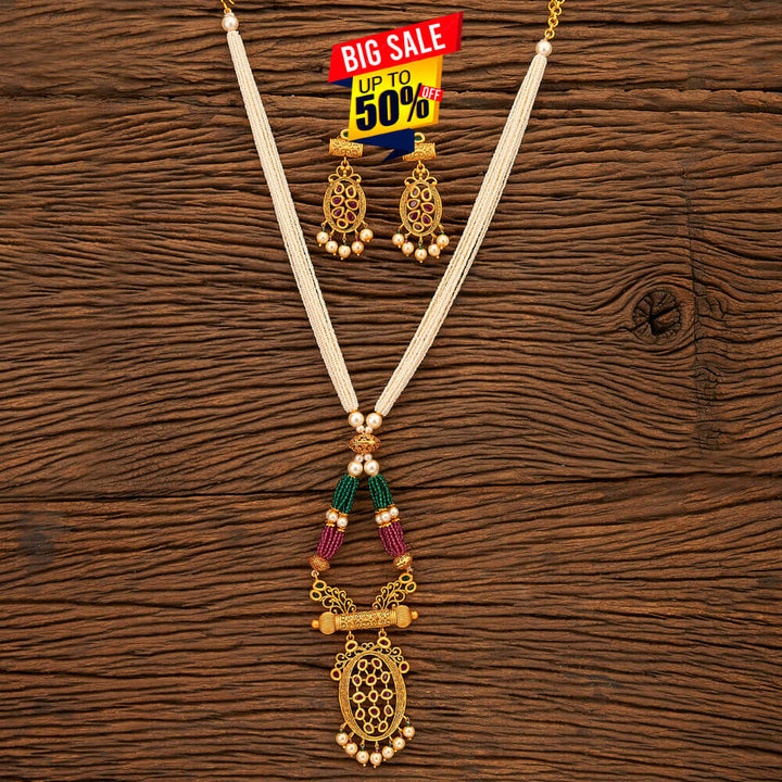 Antique Mala Pendant set with Matte Gold plating 24317