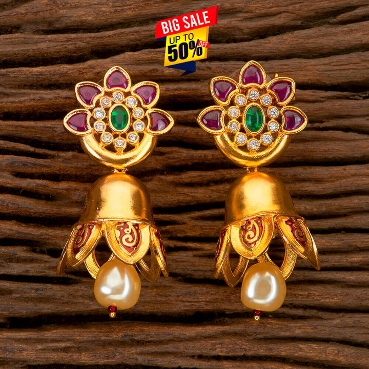 Kundan Jhumkis With Gold Plating 300228