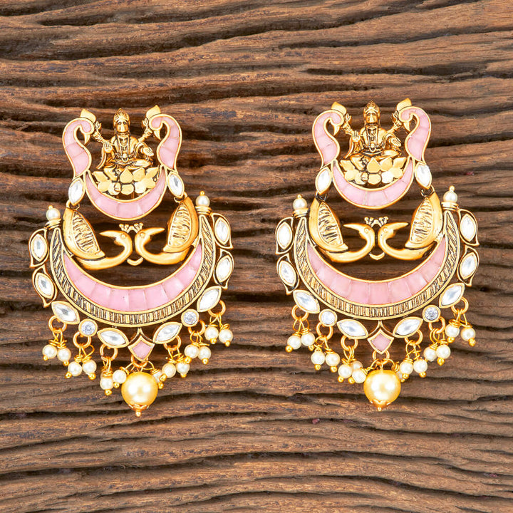 Kundan Temple Earring with Matte Gold Plating 300386