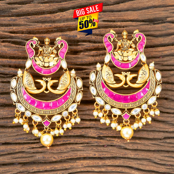 Kundan Temple Earring with Matte Gold Plating 300386