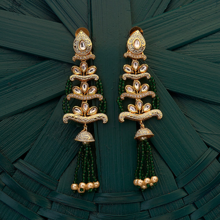 Kundan Long Earring with gold plating 300696