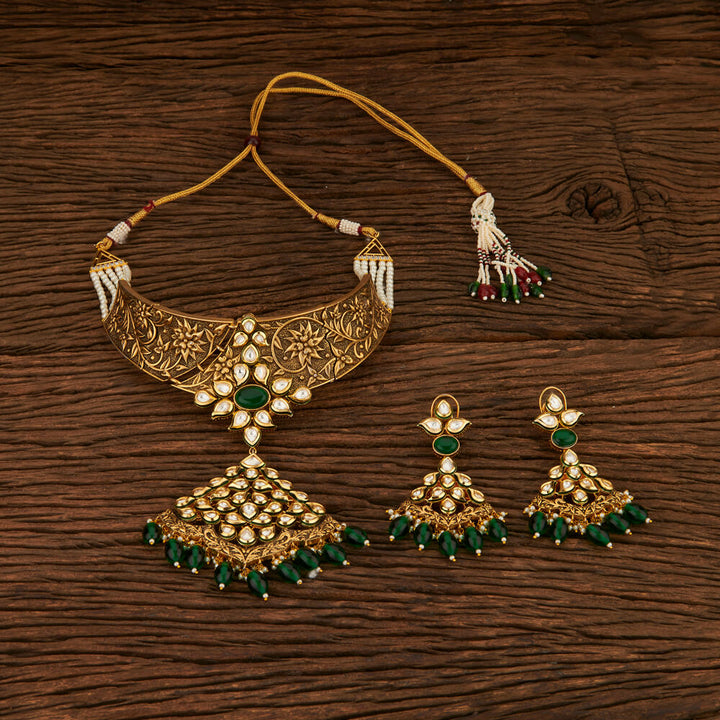 Kundan Mukut Necklace with gold plating 301389