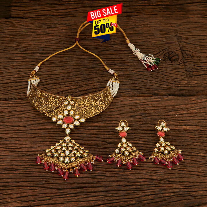 Kundan Mukut Necklace with gold plating 301389