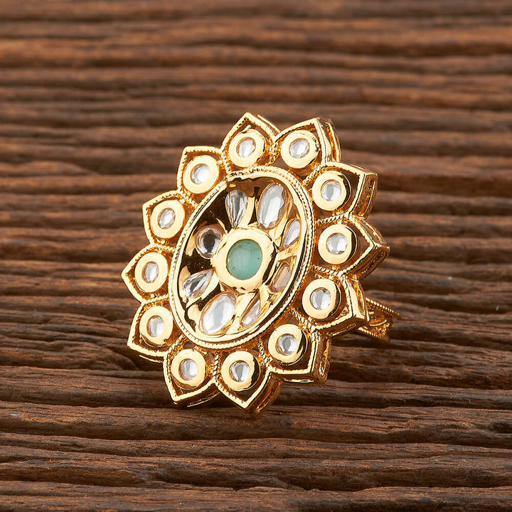 Kundan Adjustable Ring With Gold Plating 301568