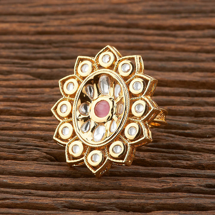 Kundan Adjustable Ring With Gold Plating 301568