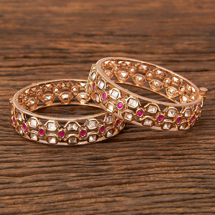 Kundan Openable Bangles With Rose Gold Plating 301610