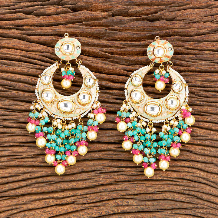 Kundan Long Earring With Gold Plating 301641