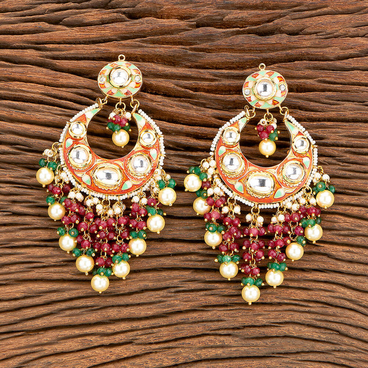 Kundan Long Earring With Gold Plating 301641