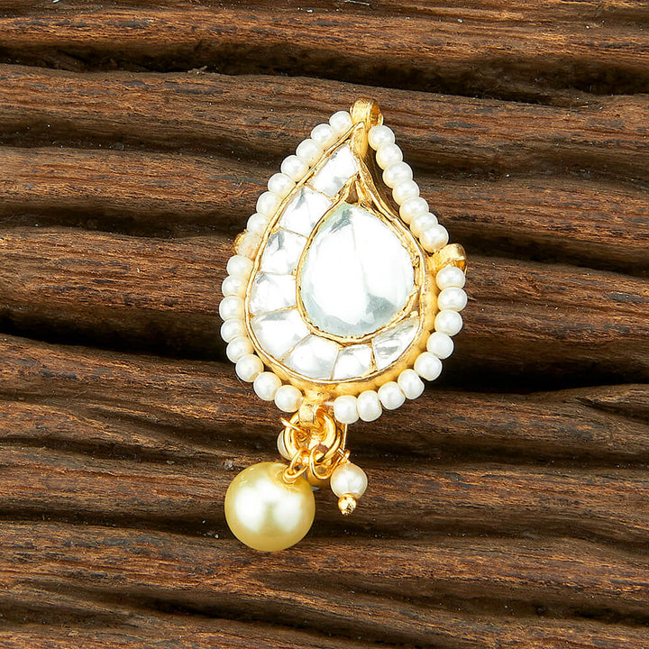 Kundan Moti Nose Ring With Gold Plating 301690