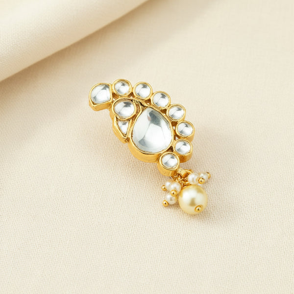 301691 Kundan Moti Nose Ring With Gold Plating